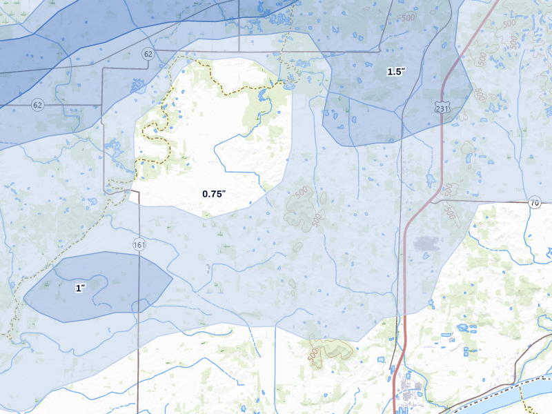NEXRAD radar-signature map of the hail over Chrisney, IN