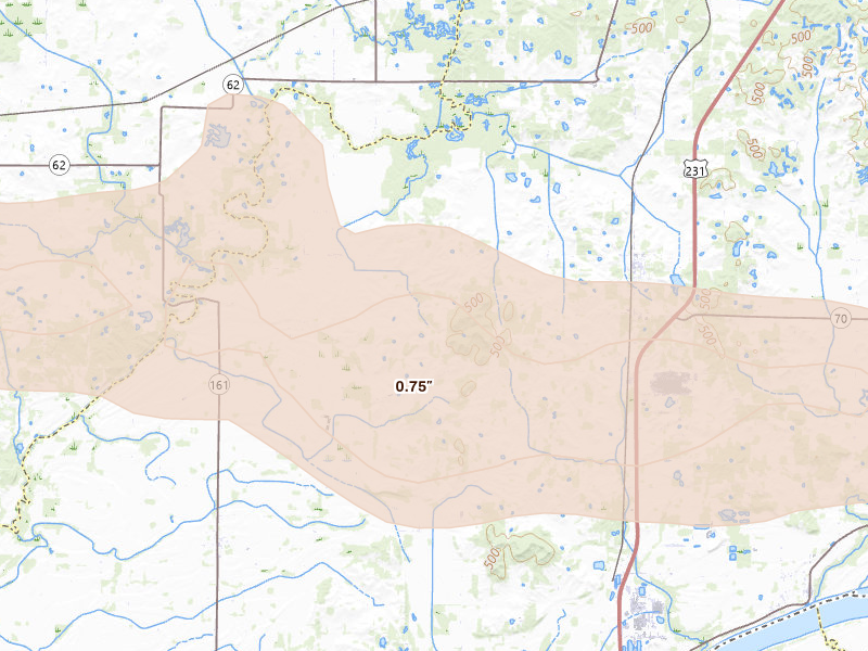 Radar-estimated hail-size map of the storm over Chrisney, IN