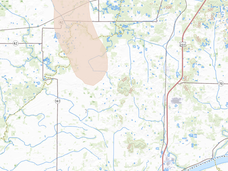 Radar-estimated hail-size map of the storm over Chrisney, IN on Jul 26, 2026