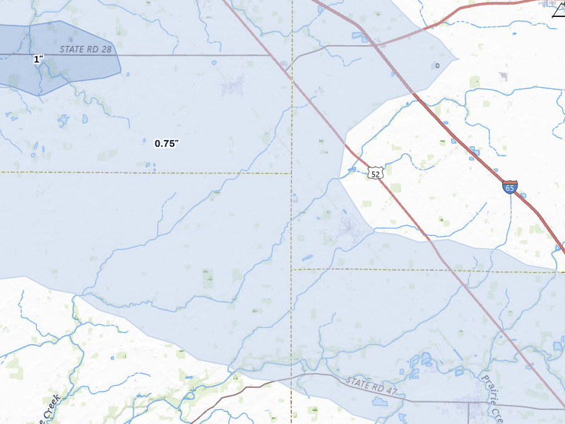 NEXRAD radar-signature map of the hail over Clarks Hill, IN