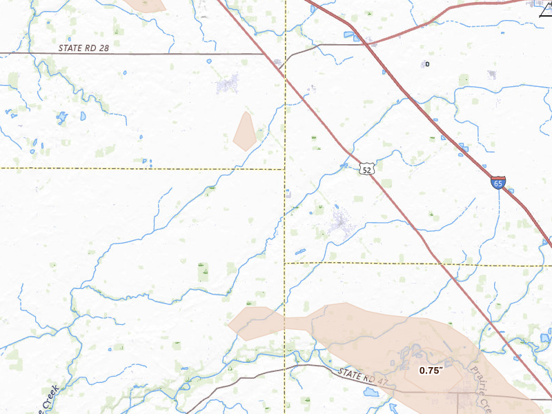 Radar-estimated hail-size map of the storm over Clarks Hill, IN on Jun 6, 2026