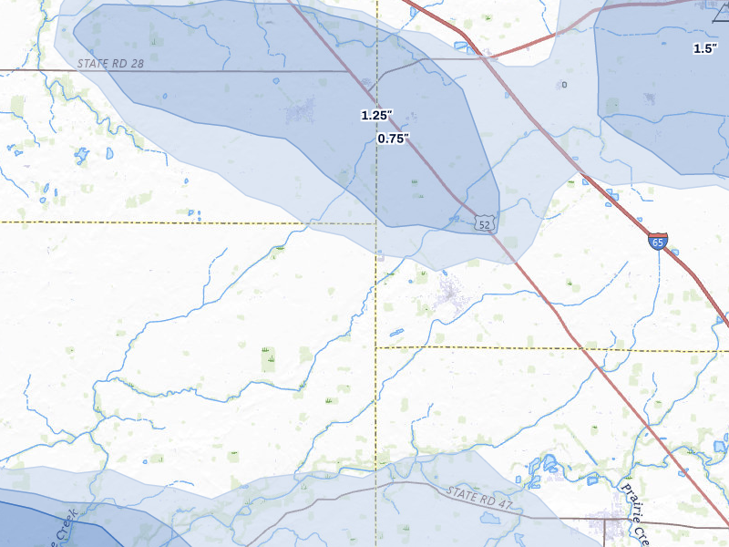 NEXRAD radar-signature map of the hail storm over Clarks Hill, IN on Aug 11, 2026
