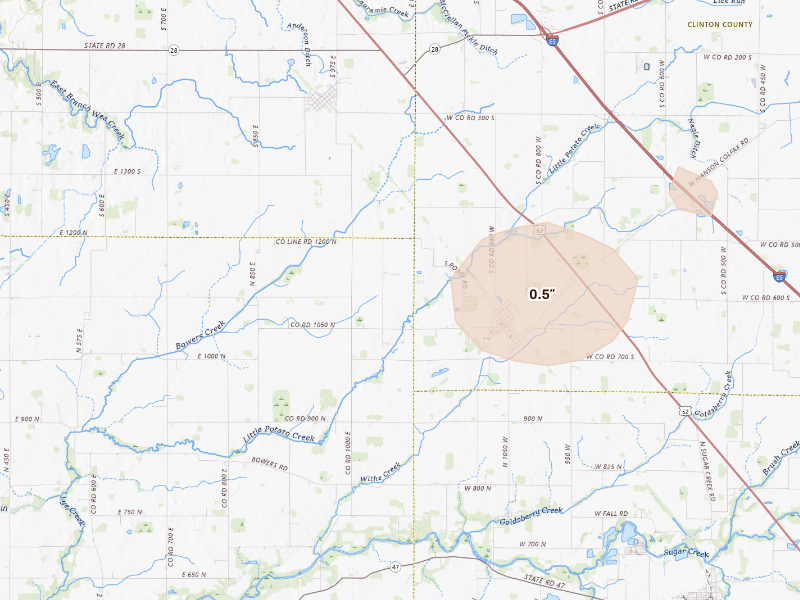 Radar-estimated hail-size map of the storm over Clarks Hill, IN