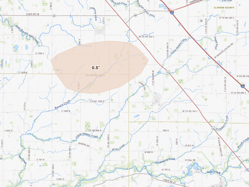Radar-estimated hail-size map of the storm over Clarks Hill, IN