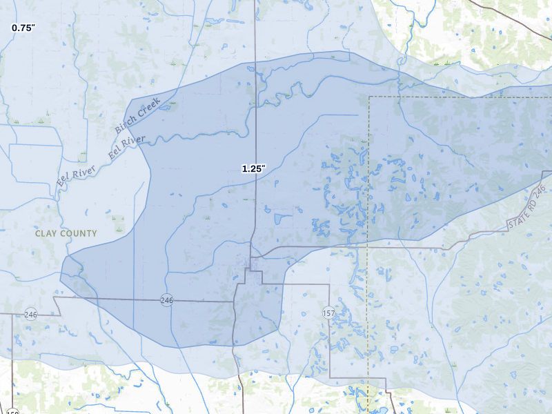NEXRAD radar-signature map of the hail storm over Clay City, IN on Mar 22, 2026