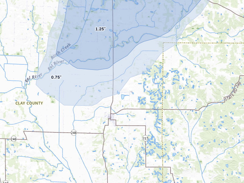NEXRAD radar-signature map of the hail storm over Clay City, IN on May 18, 2026
