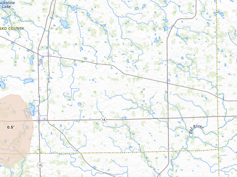 Radar-estimated hail-size map of the storm over Claypool, IN on Mar 26, 2026