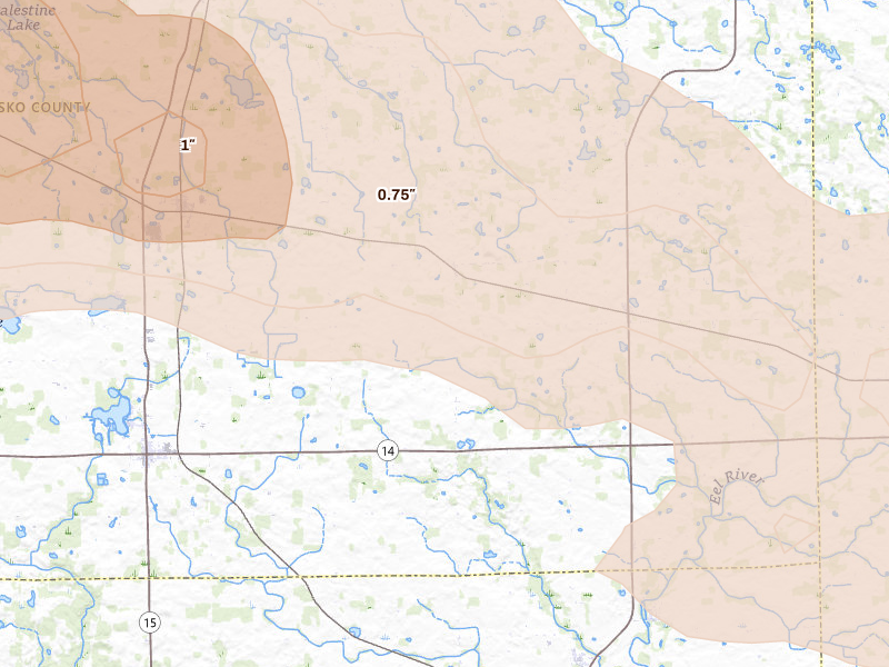 Radar-estimated hail-size map of the storm over Claypool, IN on Mar 31, 2026