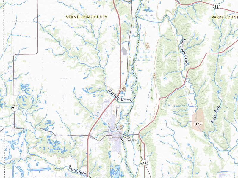 Radar-estimated hail-size map of the storm over Clinton, IN on May 4, 2026