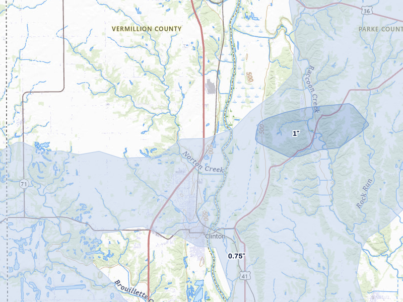 NEXRAD radar-signature map of the hail storm over Clinton, IN on May 4, 2026