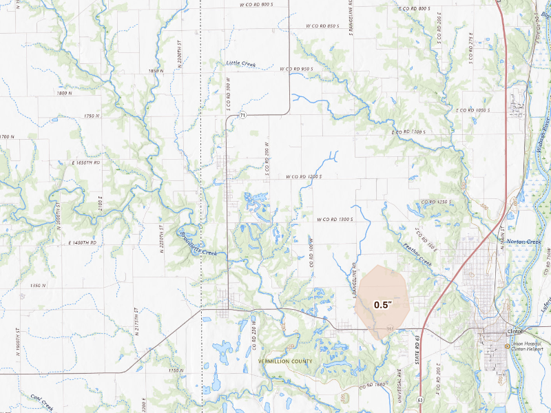 Radar-estimated hail-size map of the storm over Clinton, IN