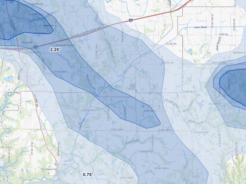 NEXRAD radar-signature map of the hail storm over Cloverdale, IN on Aug 11, 2026