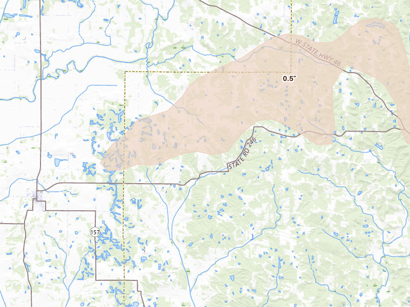 Radar-estimated hail-size map of the storm over Coal City, IN on Mar 22, 2026