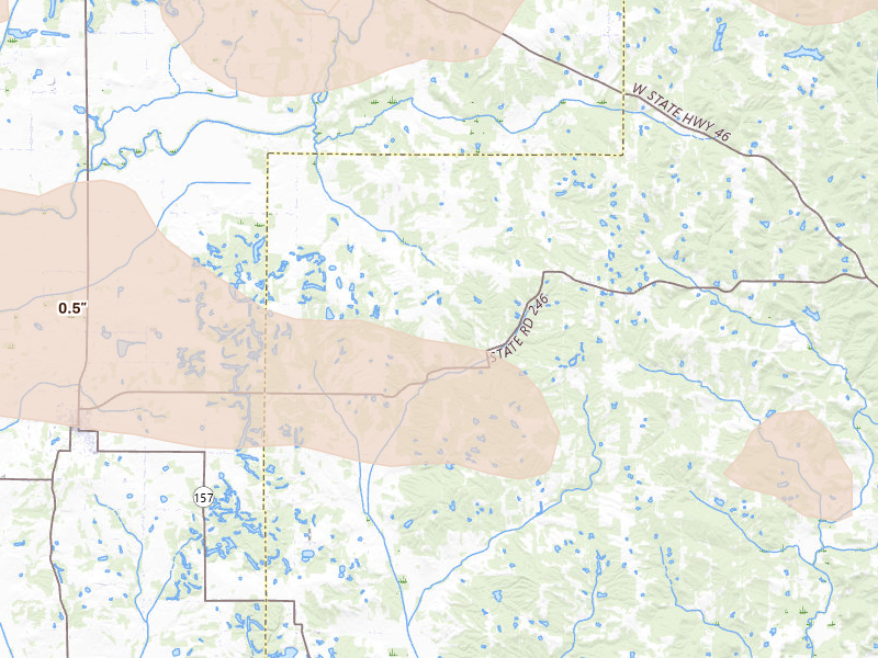 Radar-estimated hail-size map of the storm over Coal City, IN on Jun 17, 2026