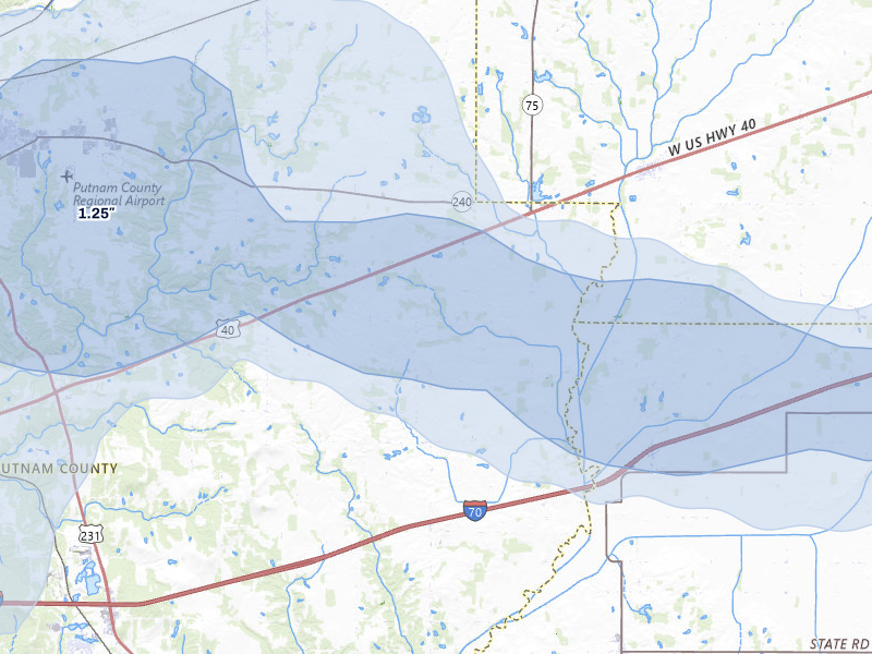 NEXRAD radar-signature map of the hail storm over Coatesville, IN on Mar 22, 2026