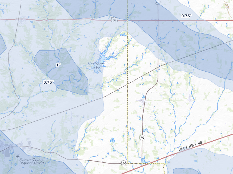 NEXRAD radar-signature map of the hail storm over Coatesville, IN on Aug 11, 2026