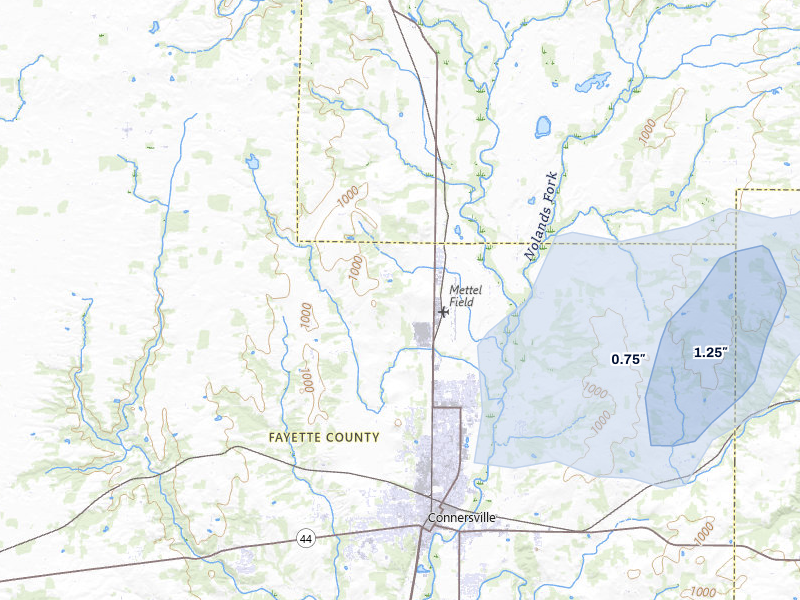 NEXRAD radar-signature map of the hail over Connersville, IN