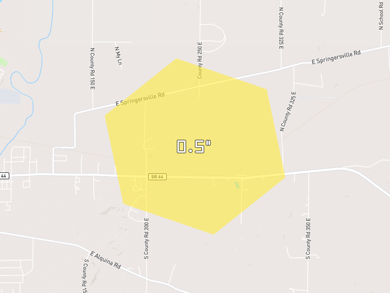 Hail map of Connersville, IN on Jul 3, 2026, hail up to 0.5"