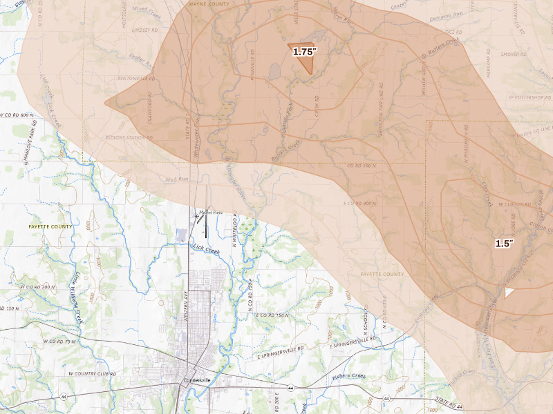 Radar-estimated hail-size map of the storm over Connersville, IN