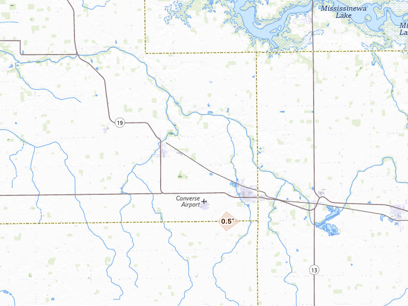 Radar-estimated hail-size map of the storm over Converse, IN on Apr 22, 2026