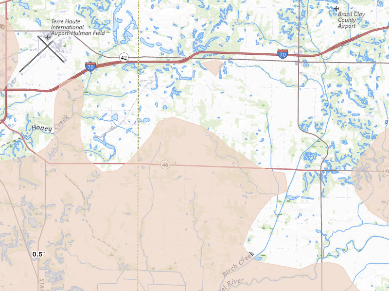 Radar-estimated hail-size map of the storm over Cory, IN on Jun 17, 2026