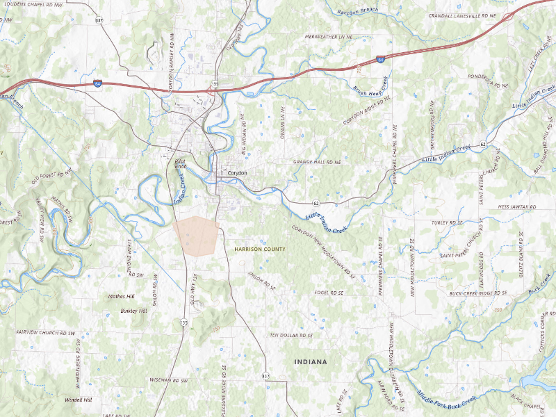 Radar-estimated hail-size map of the storm over Corydon, IN on Sep 18, 2026