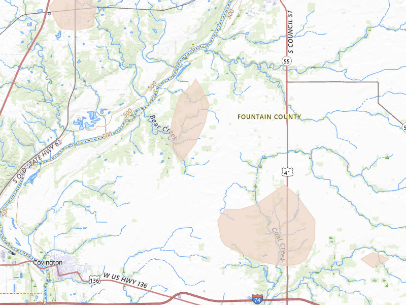 Radar-estimated hail-size map of the storm over Covington, IN on Aug 9, 2026