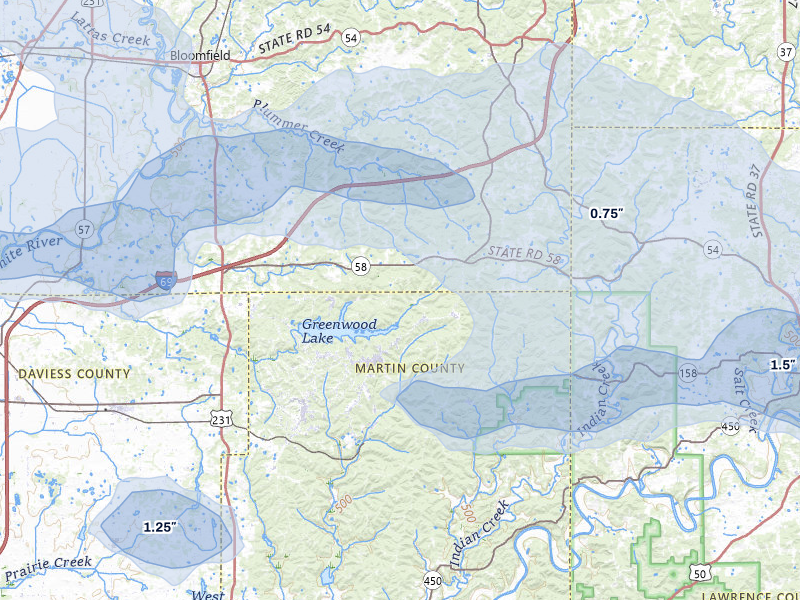 NEXRAD radar-signature map of the hail storm over Crane, IN on Mar 22, 2026