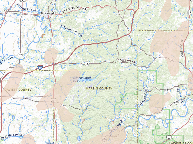 Radar-estimated hail-size map of the storm over Crane, IN on Apr 27, 2026