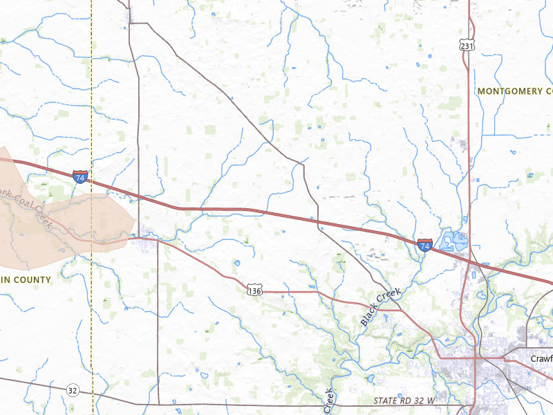 Radar-estimated hail-size map of the storm over Crawfordsville, IN on Mar 26, 2026
