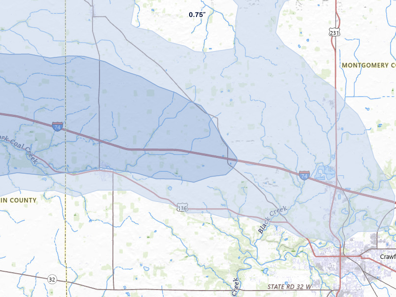 NEXRAD radar-signature map of the hail over Crawfordsville, IN