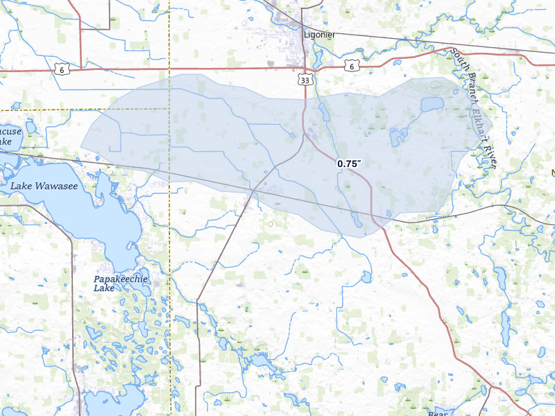 NEXRAD radar-signature map of the hail over Cromwell, IN