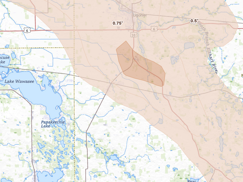 Radar-estimated hail-size map of the storm over Cromwell, IN