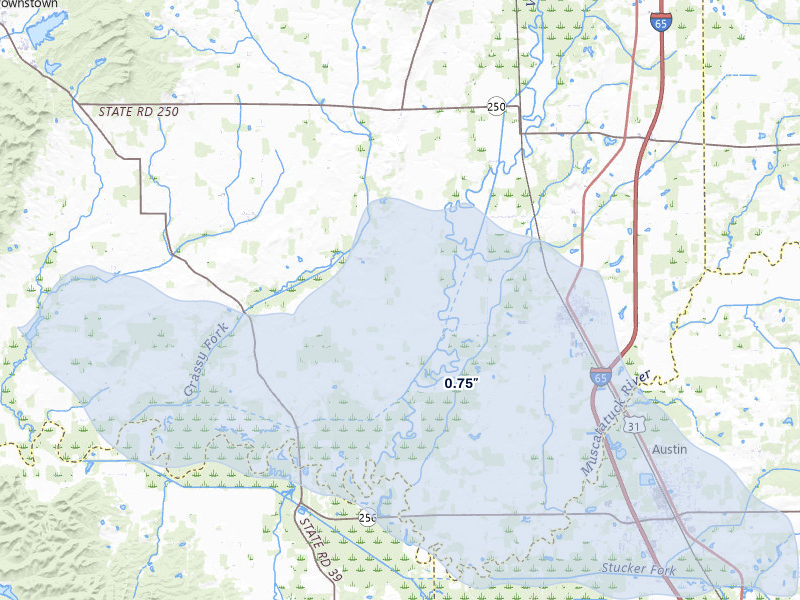 NEXRAD radar-signature map of the hail storm over Crothersville, IN on Mar 22, 2026
