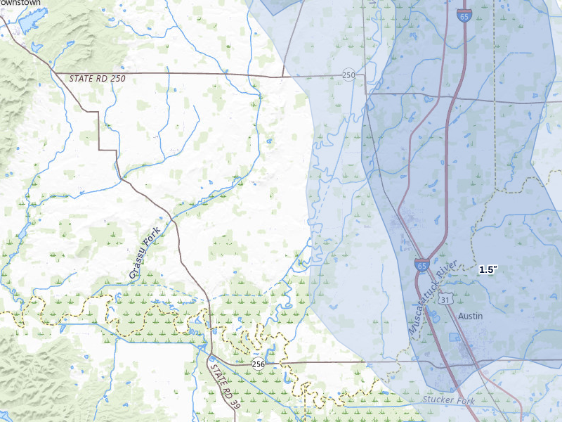 NEXRAD radar-signature map of the hail storm over Crothersville, IN on Jul 27, 2026