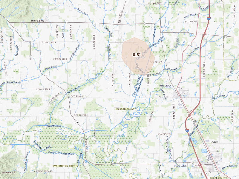 Radar-estimated hail-size map of the storm over Crothersville, IN