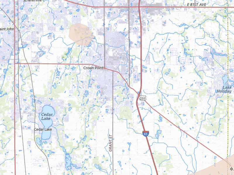 Radar-estimated hail-size map of the storm over Crown Point, IN on Jun 11, 2026