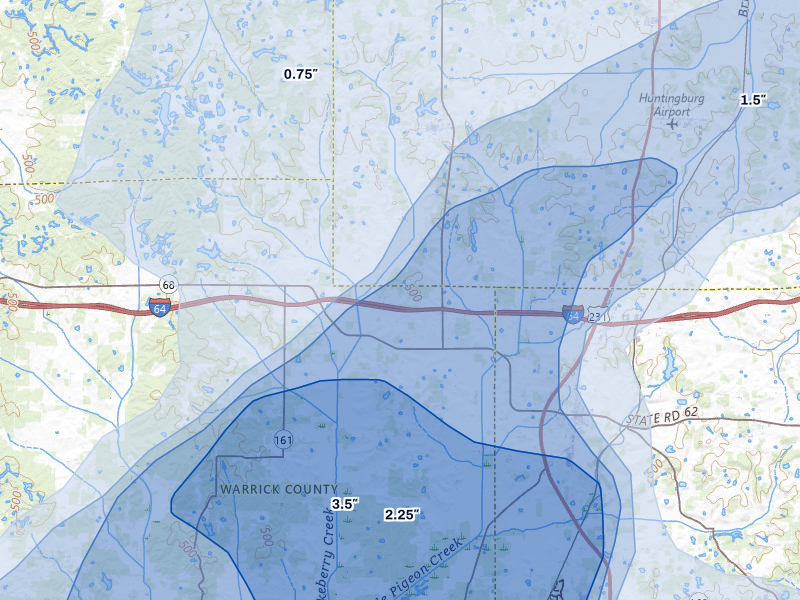 NEXRAD radar-signature map of the hail over Dale, IN