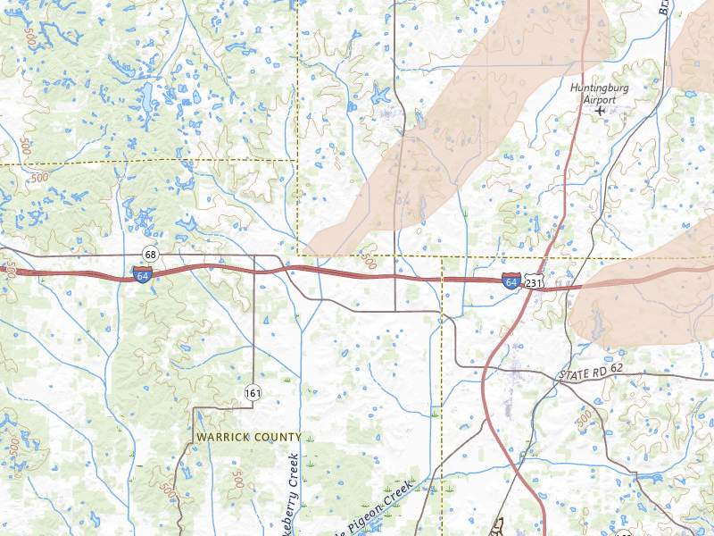 Radar-estimated hail-size map of the storm over Dale, IN on May 16, 2026