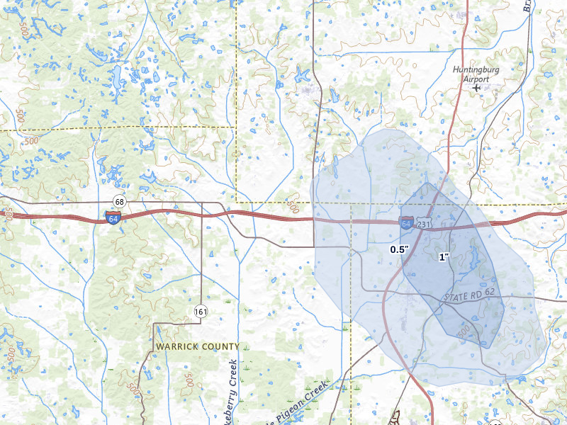 NEXRAD radar-signature map of the hail storm over Dale, IN on Jul 3, 2026