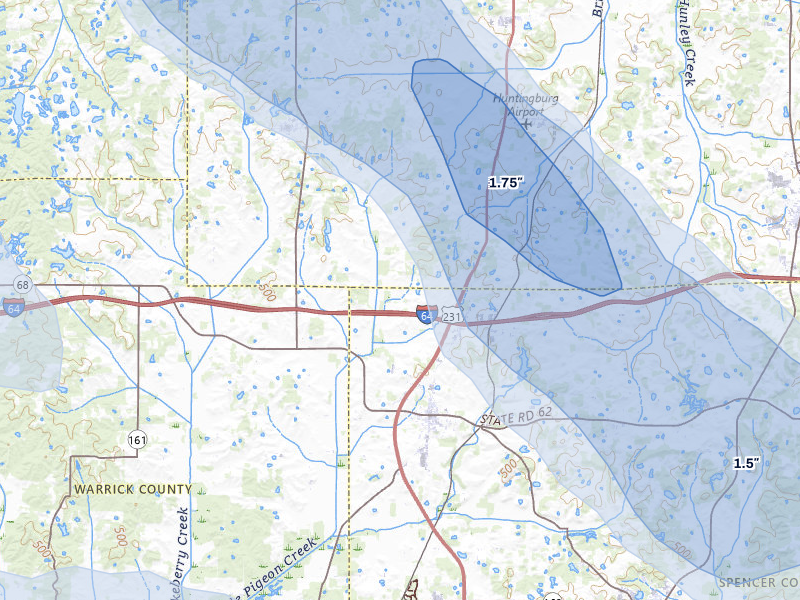 NEXRAD radar-signature map of the hail storm over Dale, IN on Aug 12, 2026