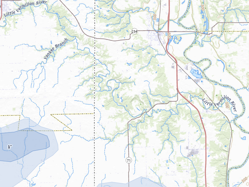 NEXRAD radar-signature map of the hail storm over Dana, IN on May 4, 2026
