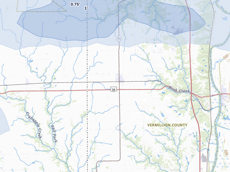 NEXRAD radar-signature map of the hail storm over Dana, IN on Aug 12, 2026