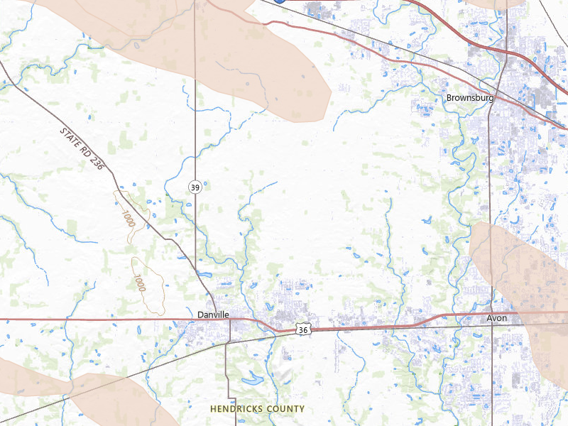 Radar-estimated hail-size map of the storm over Danville, IN on Aug 11, 2026
