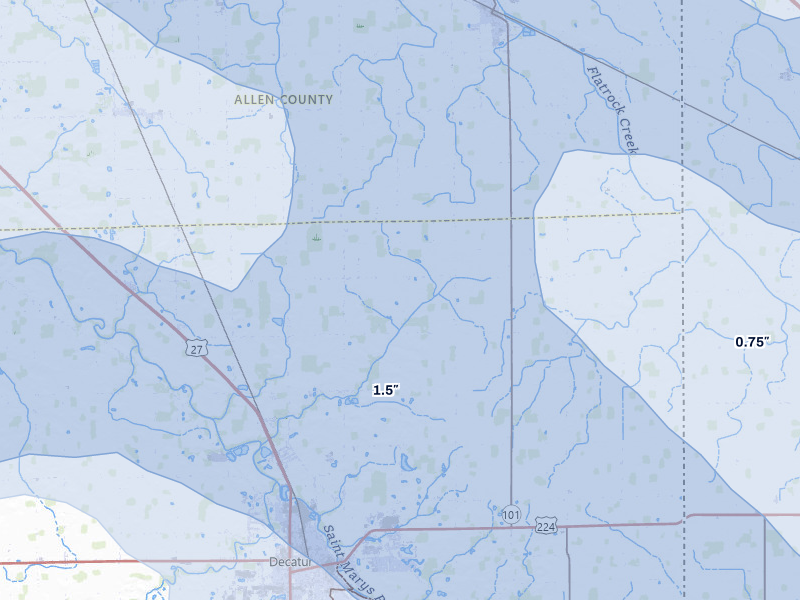 NEXRAD radar-signature map of the hail storm over Decatur, IN on Aug 10, 2026
