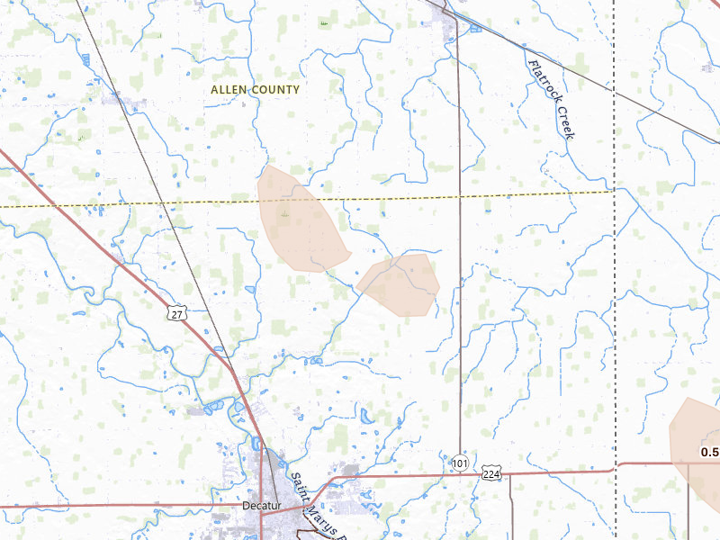 Radar-estimated hail-size map of the storm over Decatur, IN