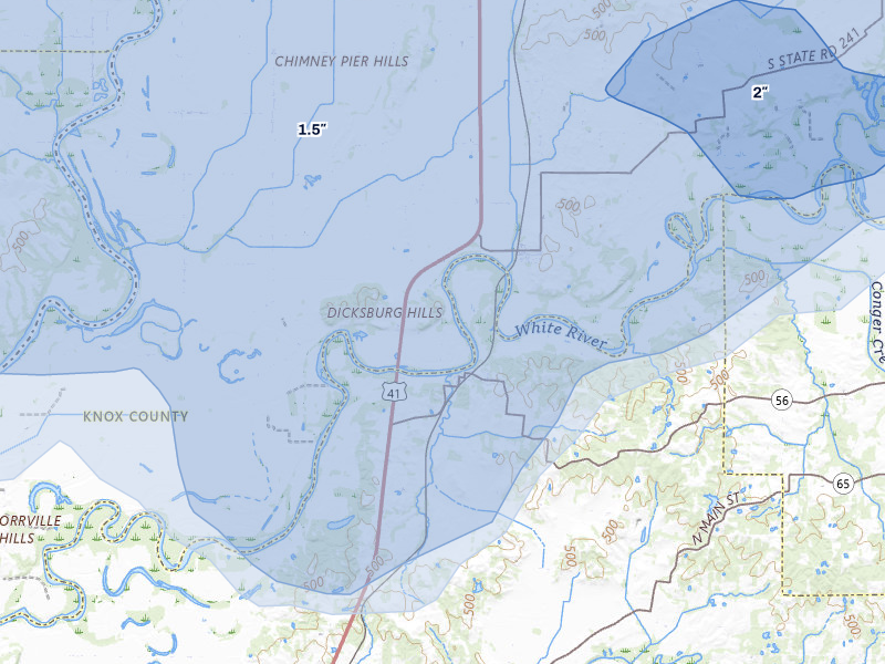 NEXRAD radar-signature map of the hail storm over Decker, IN on Apr 27, 2026