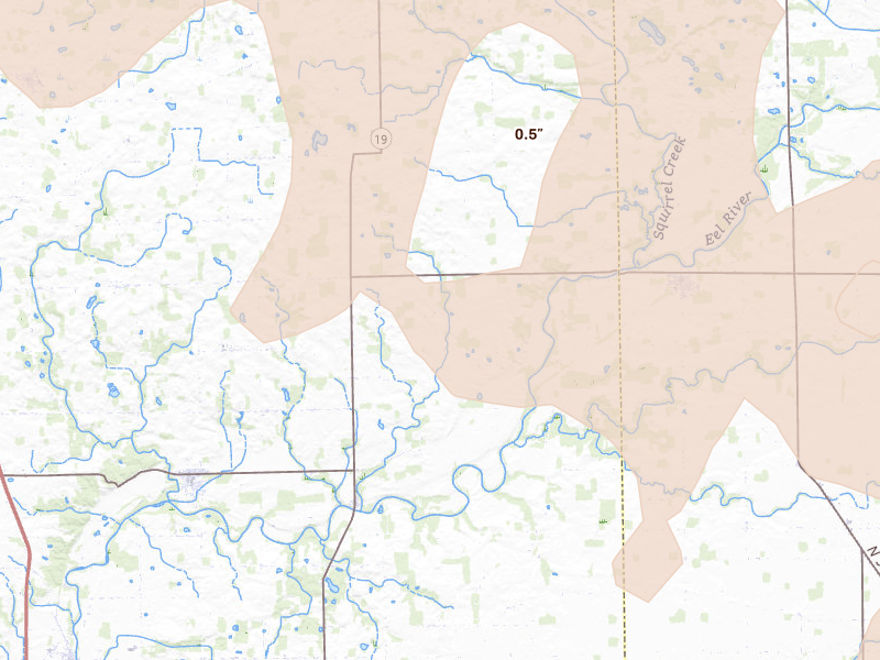 Radar-estimated hail-size map of the storm over Denver, IN on Mar 26, 2026
