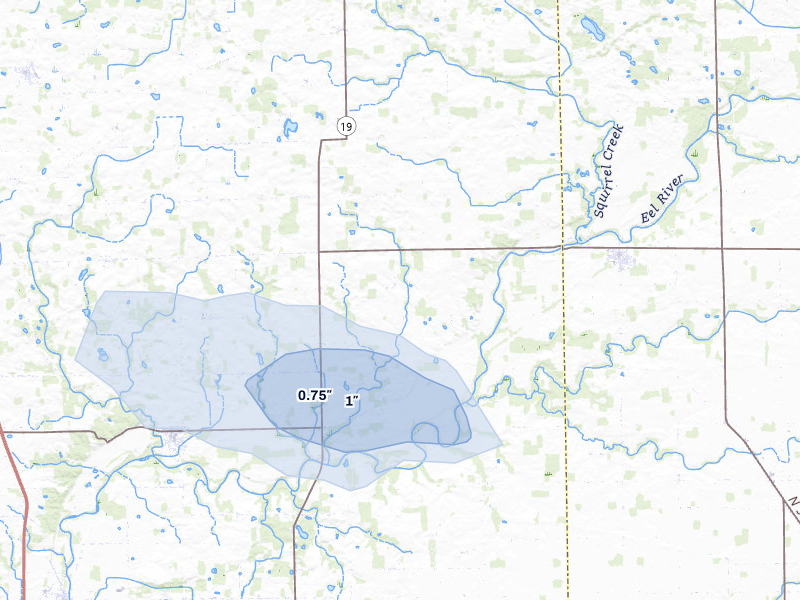NEXRAD radar-signature map of the hail storm over Denver, IN on Jul 10, 2026