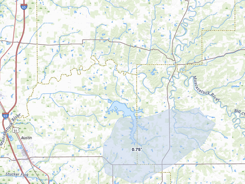 NEXRAD radar-signature map of the hail storm over Deputy, IN on May 16, 2026